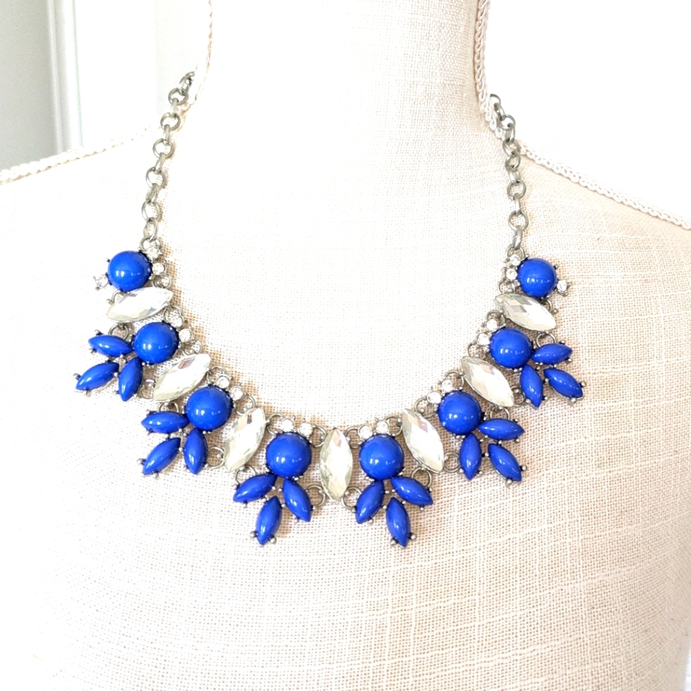 Blue‎ & Crystal Statement Fashion Jewelry Necklace Faceted Acrylic Rhinestones
